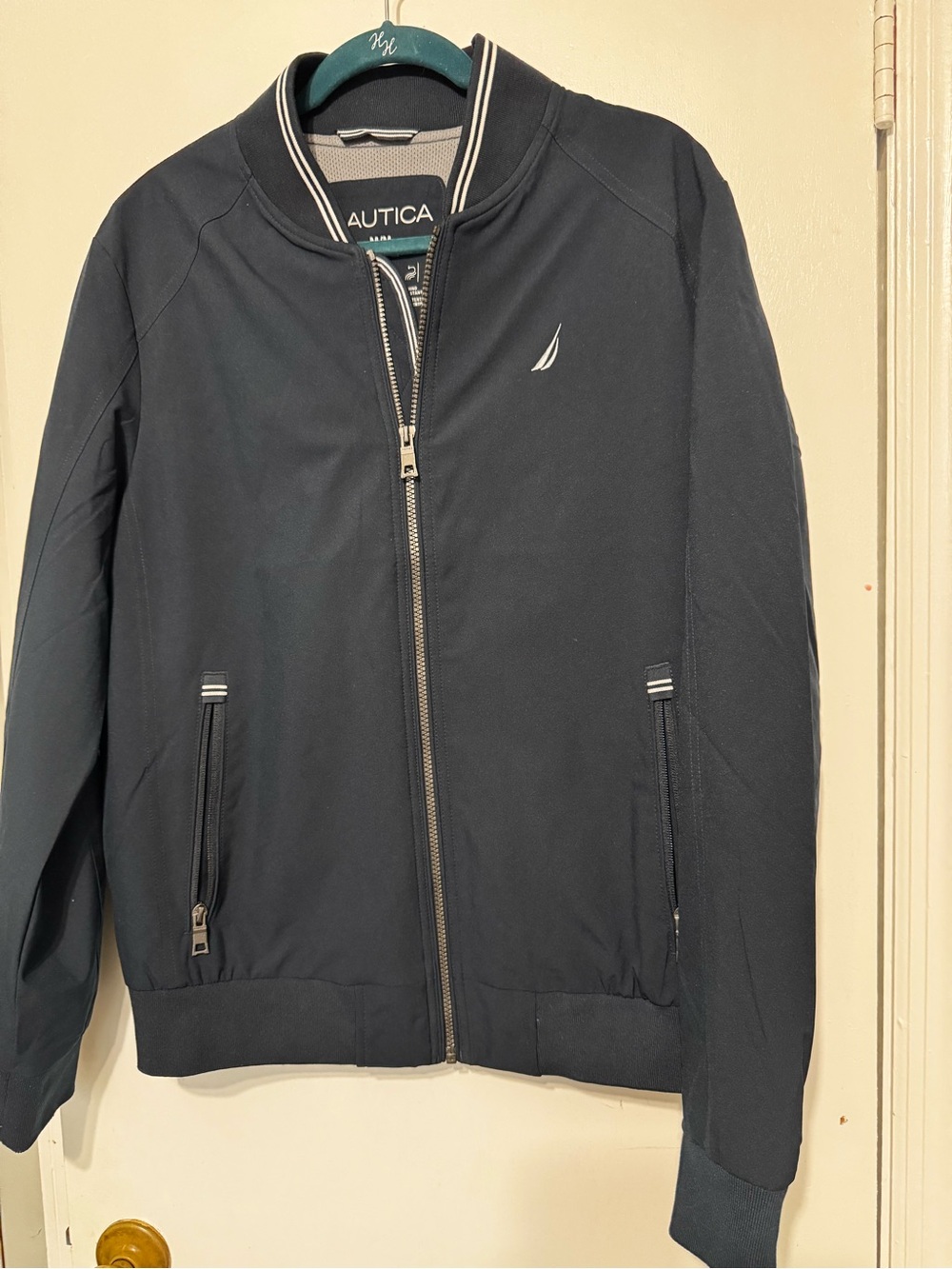 Nautica Black Bomber Jacket with White Sail Logo